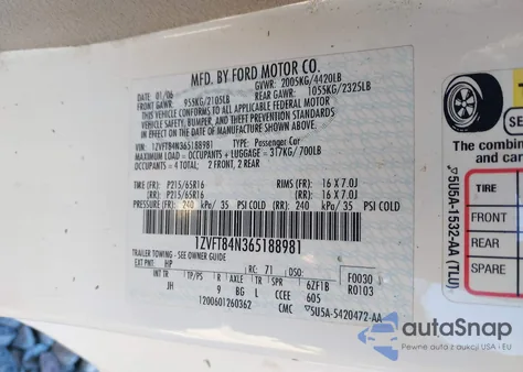 2006 Ford Mustang V6 z USA, uszkodzony, nr VIN 1ZVFT84N365188981